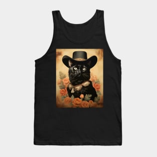 Retro Vintage Cowboy Black Cat - Whiskered Wild West Adventure Tank Top